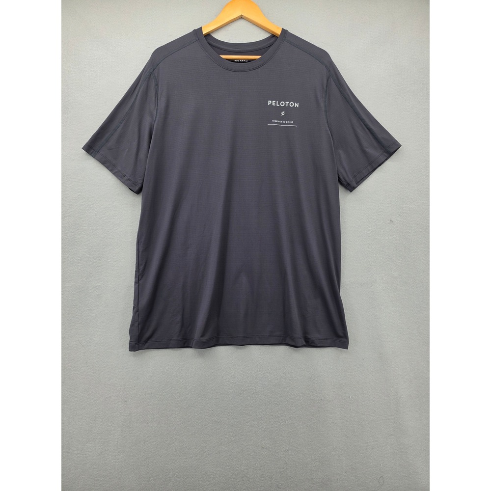 Peloton Mens Large Short Sleeve Activewear Shirt Charcoal Grey Training Top Logo
